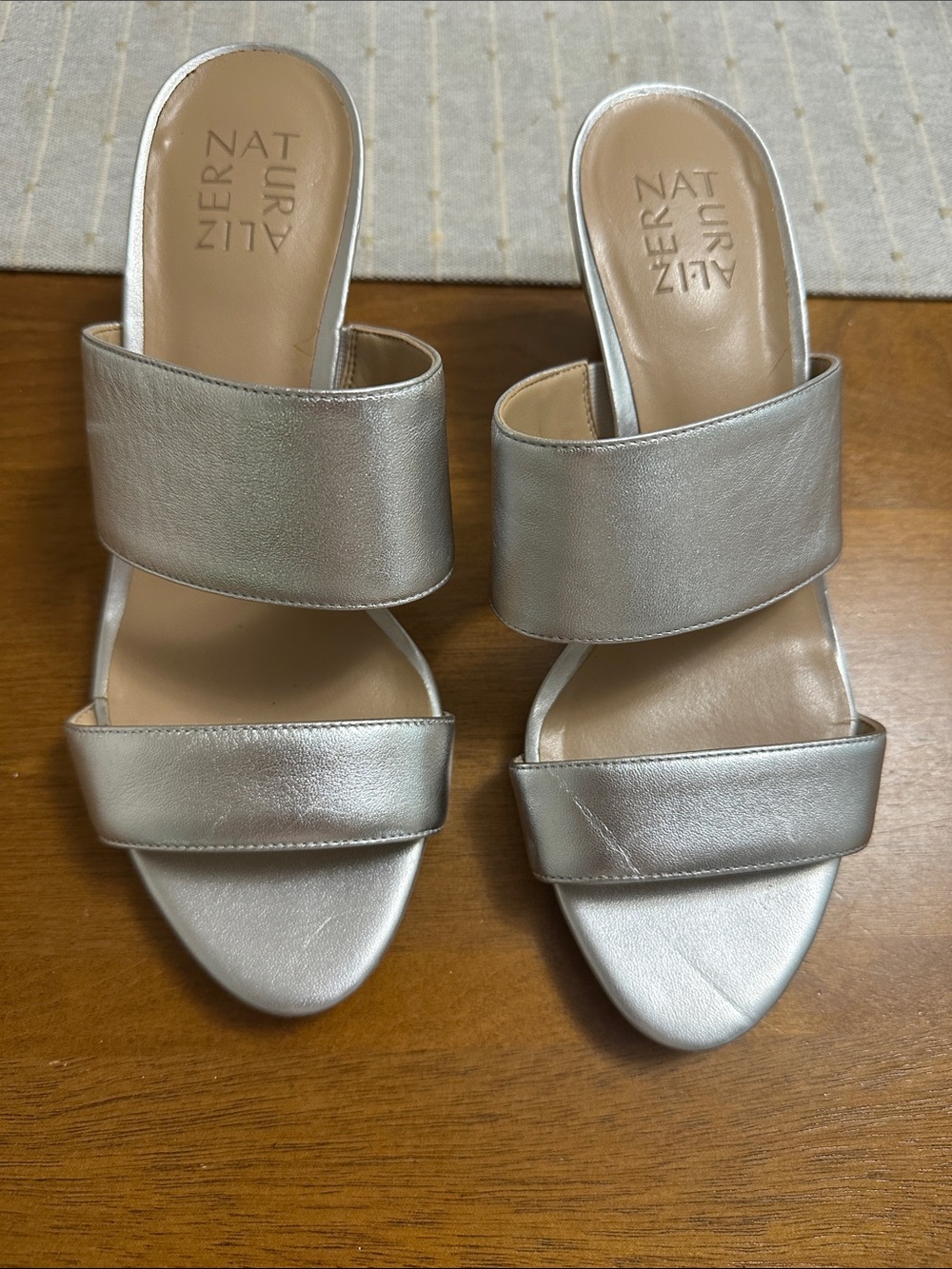 Naturalizer Metallic Silver Double-Band Slide Mules